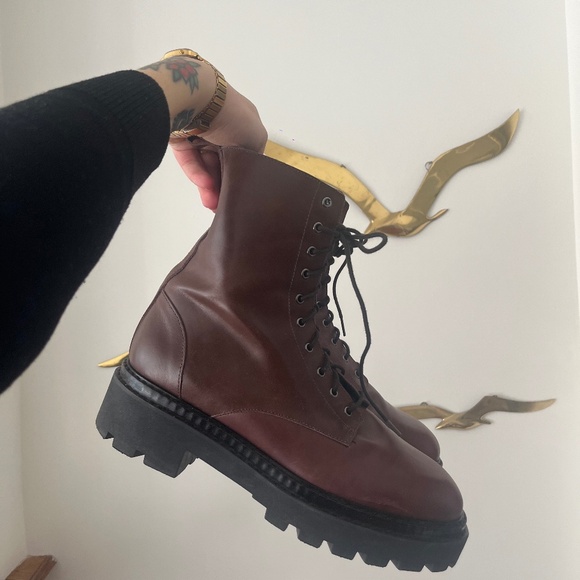 Brown/Burgundy Combat Boots - size 10 - Picture 1 of 5